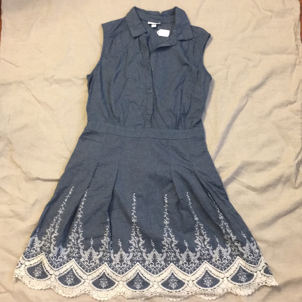 Denim Dress with Floral Detailing